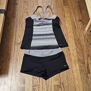 Nike Grey Black Tankini Boy shorts Swim Suit  M